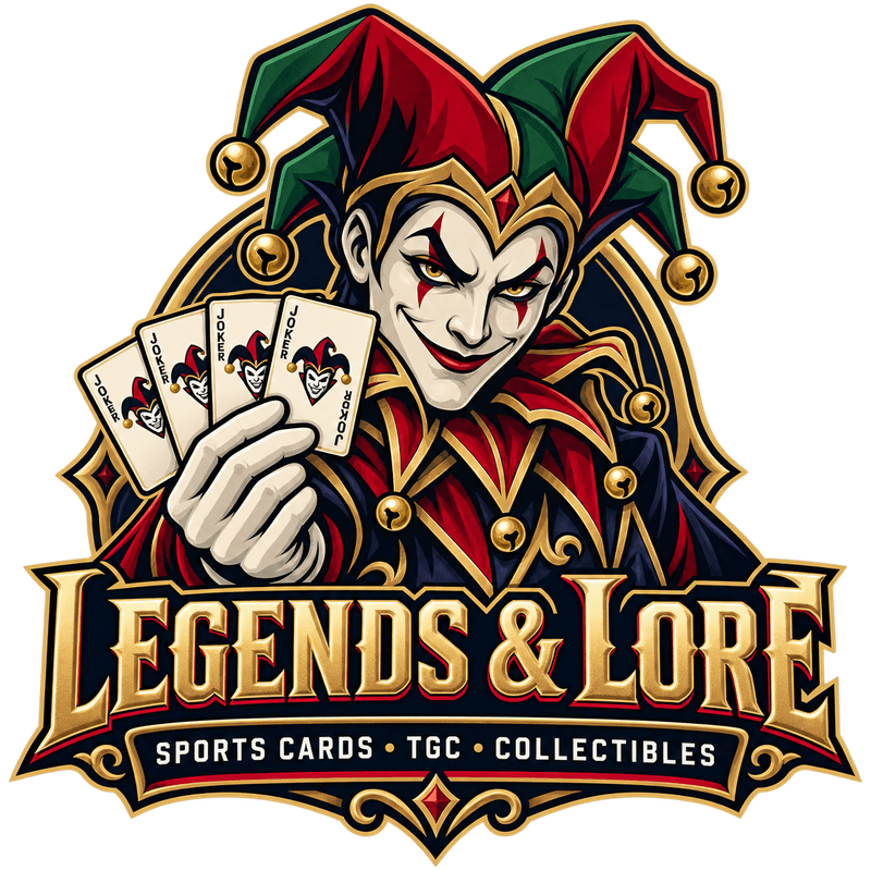 Legacy Card Vault jester mascot holding four joker playing cards